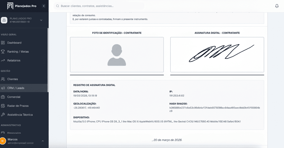 Assinatura digital de contrato