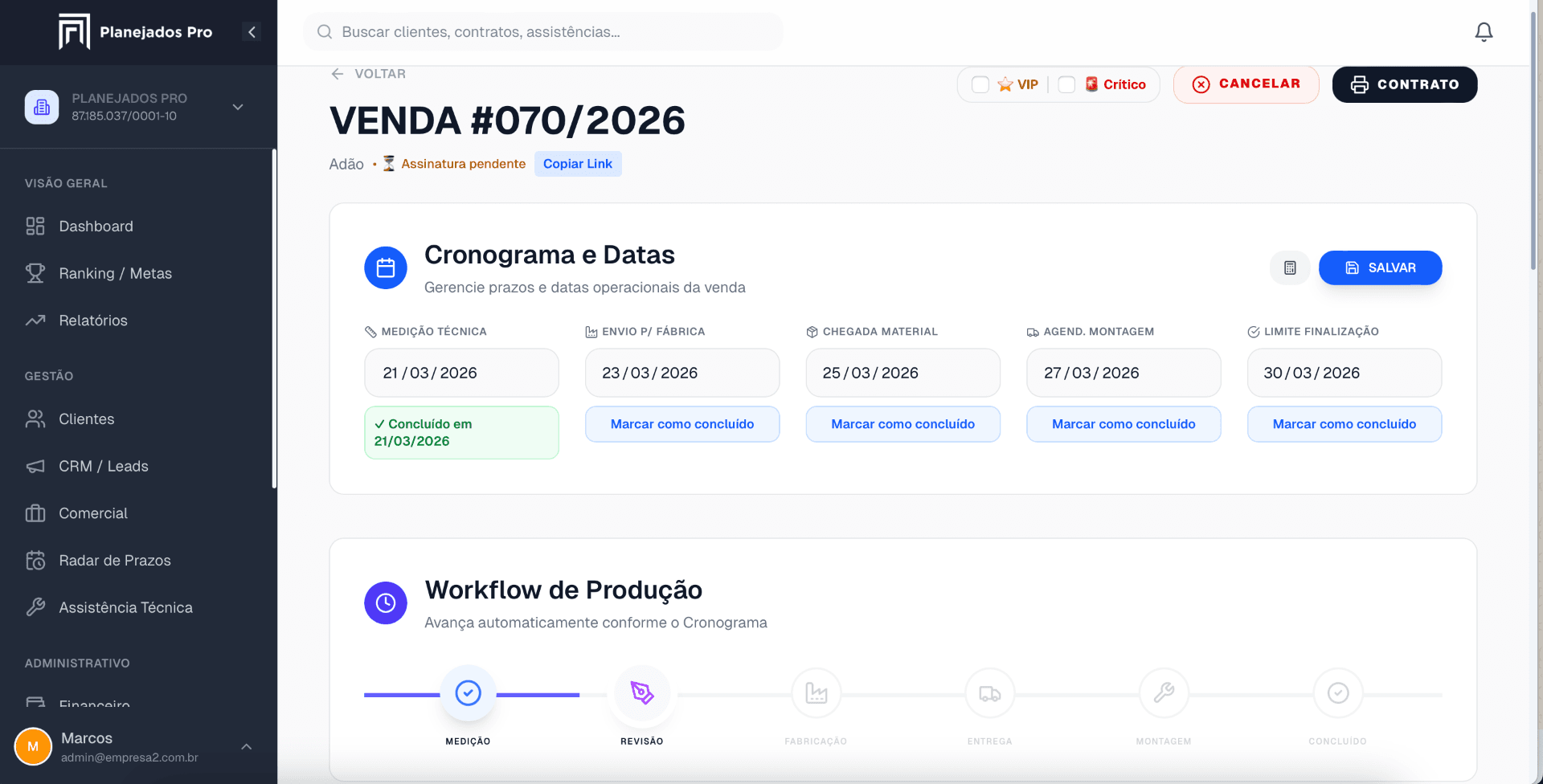 Workflow de produção kanban